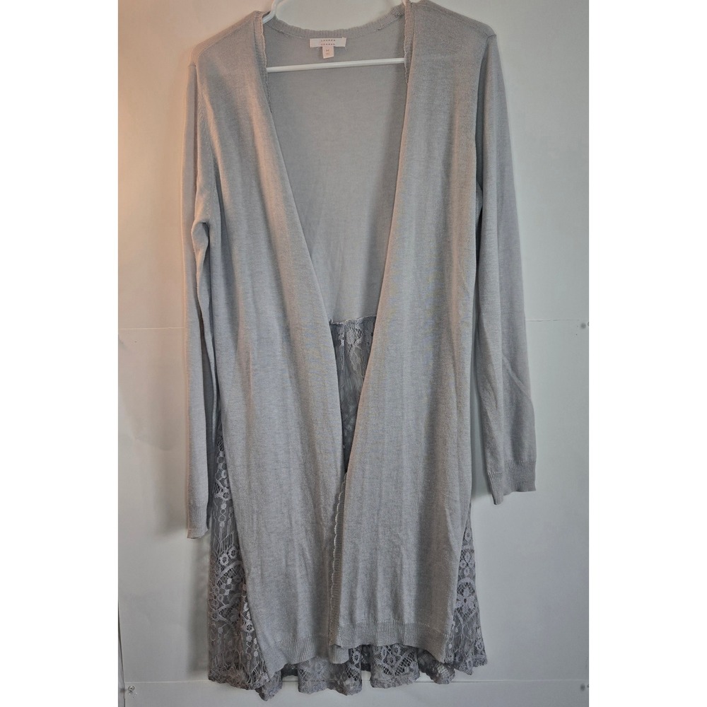 Lauren Conrad Gray Lace Back Open Front Longline Cardigan Sweater Womens Medium